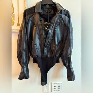 Manière De Voir Black Leather Bodysuit
